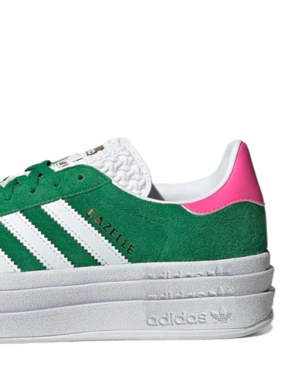 adidas Gazelle Bold "Green/Lucid Pink" sneakers, featuring a vibra